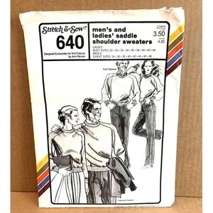 Stretch & Sew men's and ladies' saddle shoulder sweaters pattern #640 uncut